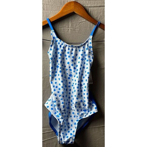 Cat & Jack One Piece Swimsuit Girls Size M Blue Beach Palm Trees Crossback - Picture 1 of 3